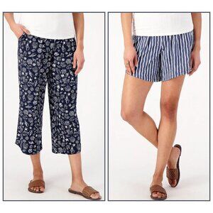 AnyBody Petite Lush Jersey Set of 2 Pajama Bottoms Navy/Seashell,Petite XL